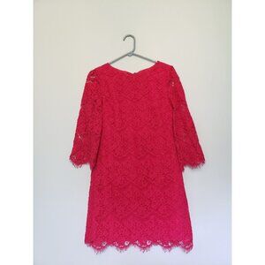 Cynthia Steffe Womens 0 Mini Dress 3/4 Sleeve Round Neck Floral Lace Hot Pink